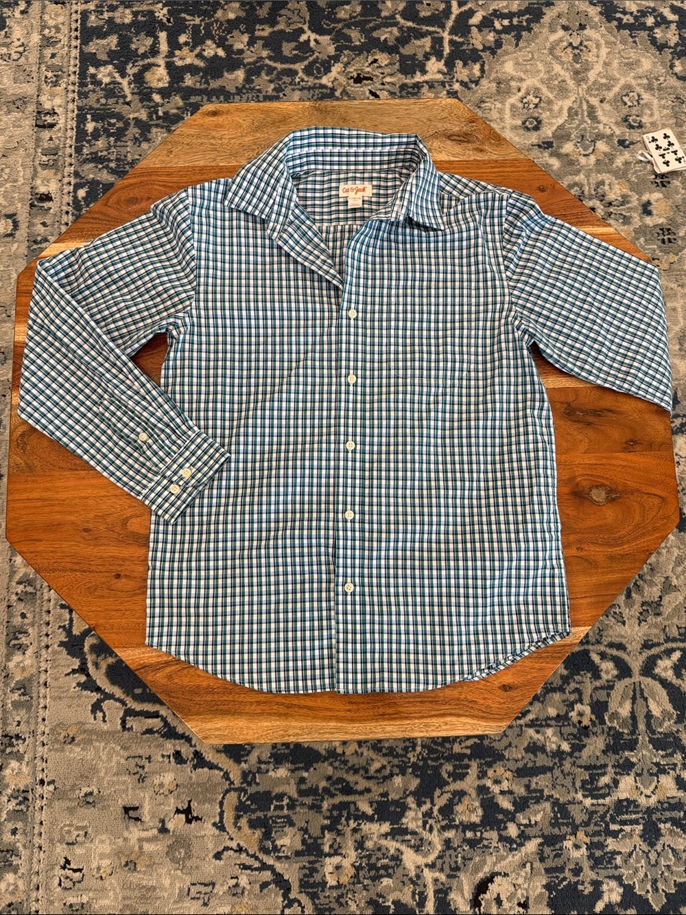 Cat & Jack Boys Blue, Green and White Checkered Button-Down Shirt size 10/12